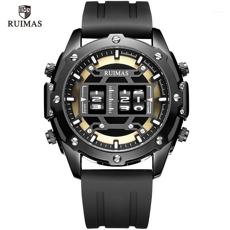 

Wristwatches MEGIR & RUIMAS Sport Watches Men Roller Quartz Watch Luxury Waterproof Silicone Strap Wristwatch Man Relogio Mascilino1, Rn553g-black