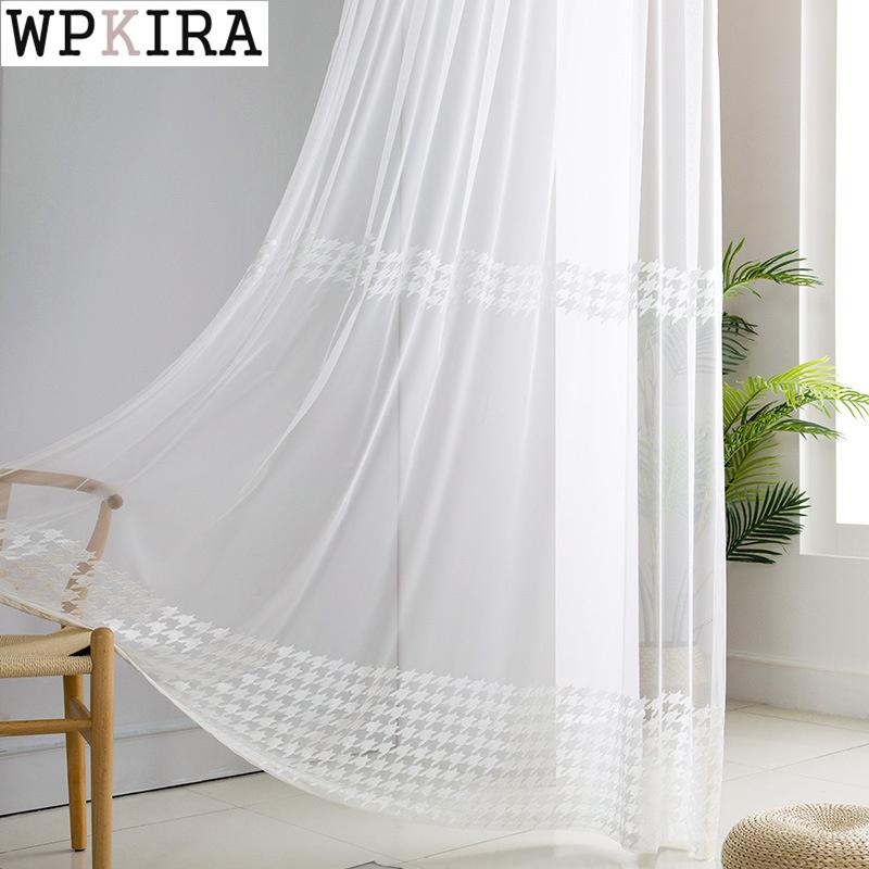 

Modern Geometric Embroidery Curtain for Living Room White Tulle Net Drape Mesh Fabric Soft Window Kitchen Blinds Z222#40, Geometric tulle
