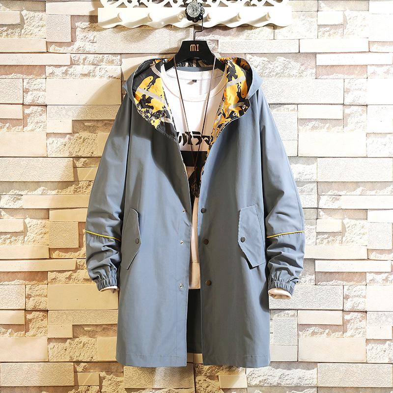 

HCXY2020 autumn new long windbreaker jacket male loose Trench coat plus large size jacket top size 7XL, Black