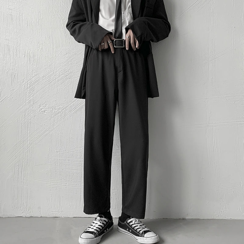 

Men's Autumn 2021 Thin New Curly Warm Pants Dress Fashion Young Clothes MU5L, Thin black.