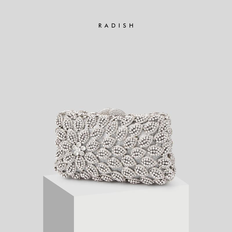 

Spring New Women's Bag Small Bag Women's Crossbody Silver Rhinestone Flower Evening purses and handbags luxury designer