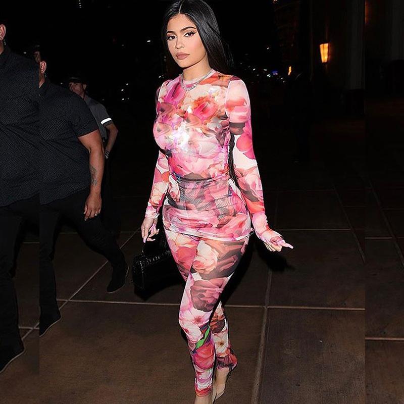 

CXUEY Print Women Tracksuit Fitness Suit 2020 Workout Clothes for Women Long Sleeve Sport T-shirt Leggings 2 Piece Gym Yoga Set, Pink