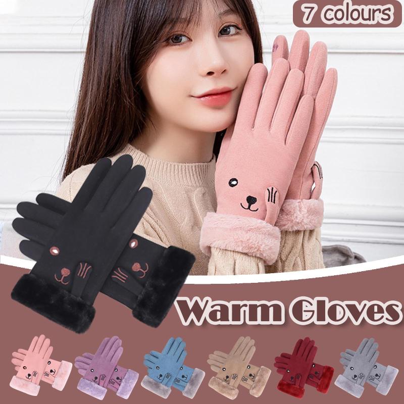 

Women Winter Outdoor Plus Velvet Thicken Keep Warm Casual Windproof Gloves Mittens winter cute plush warm female riding gloves