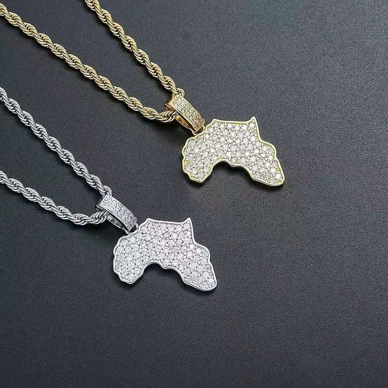 

iced out Africa map pendant necklaces men women luxury designer mens bling diamond African Map pendants gold chain necklace love jewelry