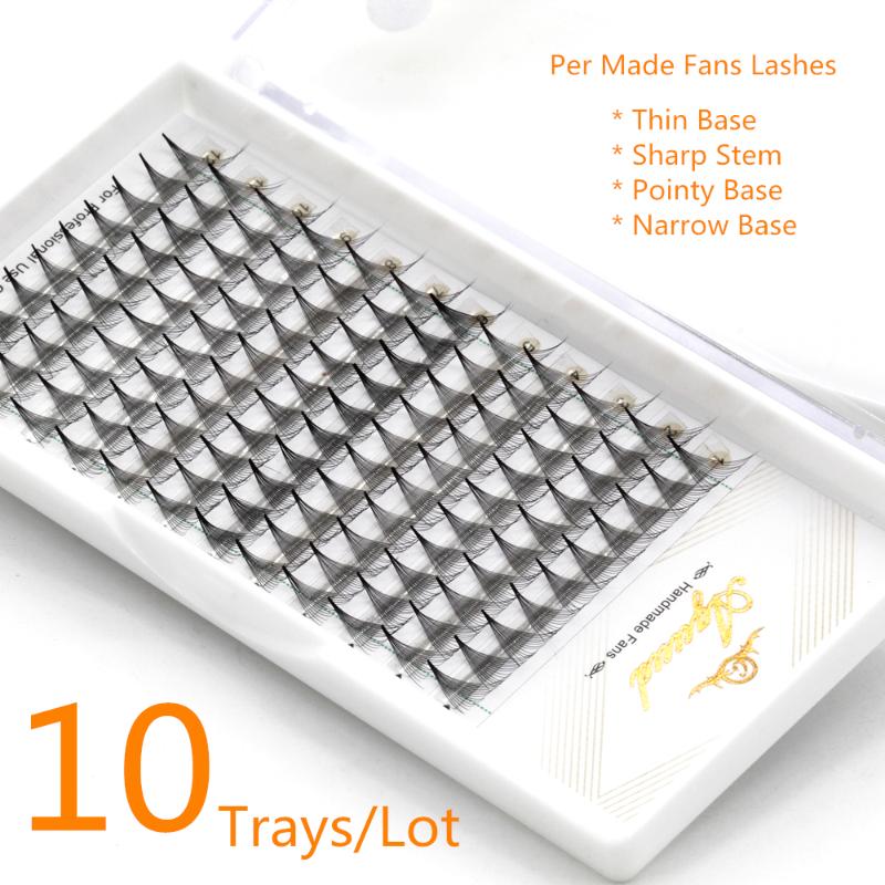 

AGUUD 10 Trays/lot Permade Volume Lashes Narrow Thin Base Fans 5d/6d/8d/10d/12d/14d Sharp Stem Lash Pre made Eyelash Extensions