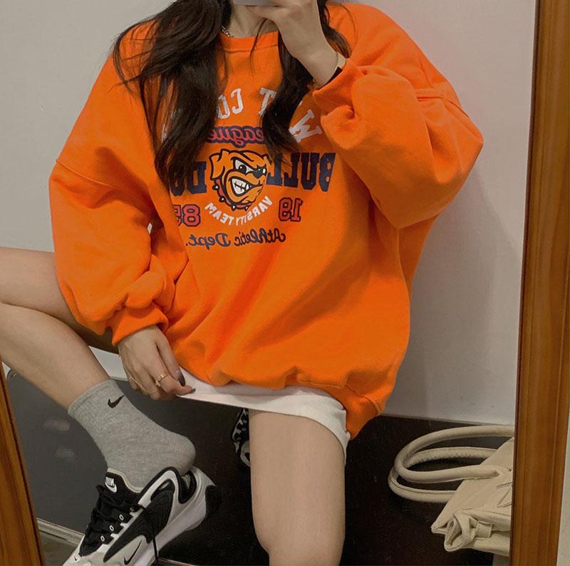 

2020 new print plus velvet long-sleeved loose cartoon round neck sweatershirt women autumn and winter all-match pullover top, Photo color