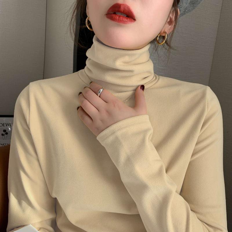 

Women Autumn Winter New Solid Color Shirt Female Long Sleeve Shirts Slim Fit Turtleneck Blouse Bottoming Warm Top Femme, Black