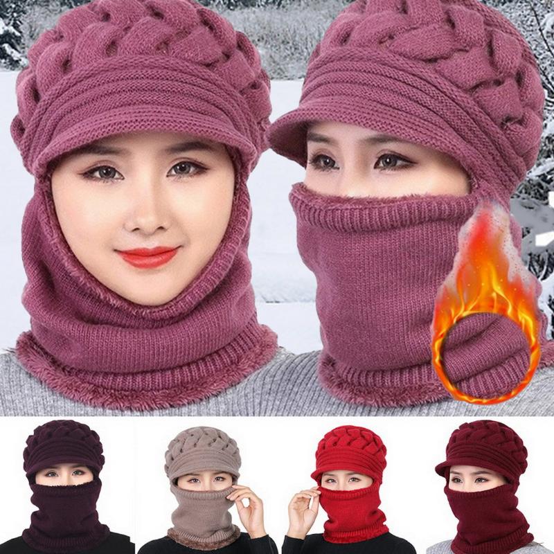 

2020 Winter Beanies Mother Hat Women Warm Thick Skullies Riding Outdoor Hats Gorras Stripes Beanie Cap Mask