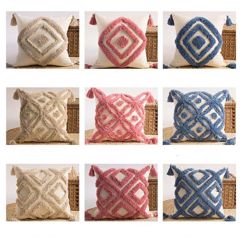 

Beige Tassels Handmade Morocco Embroidery Cushion Cover Pink Blue Diamond Home Decor Pillow Cover PillowCase Pillow Sham 45x45cm, Inner pillow