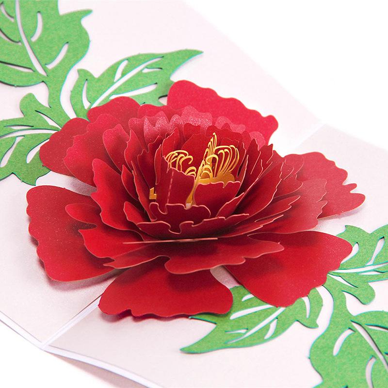 

3D Peony Flower Greeting Card Paper Sculpture Craft Kids Gift Christmas Decoration Supplies Thanksgiving Invitation Card