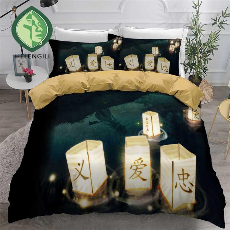 

HELENGILI 3D Bedding Set Chinese Scenery Print Duvet Cover Set Bedclothes with Pillowcase Bed Home Textiles #ZGFJ10, As pic