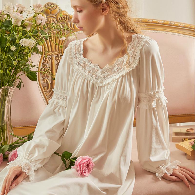 

Nightgown Cotton Sleepwear Women Dress Long Sleeve Nightgown, Pink