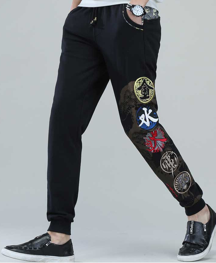

Style Casual Japanese Man Cotton Embroidered Youth Sports Thin Men's Spring Pants Syy7, The shown