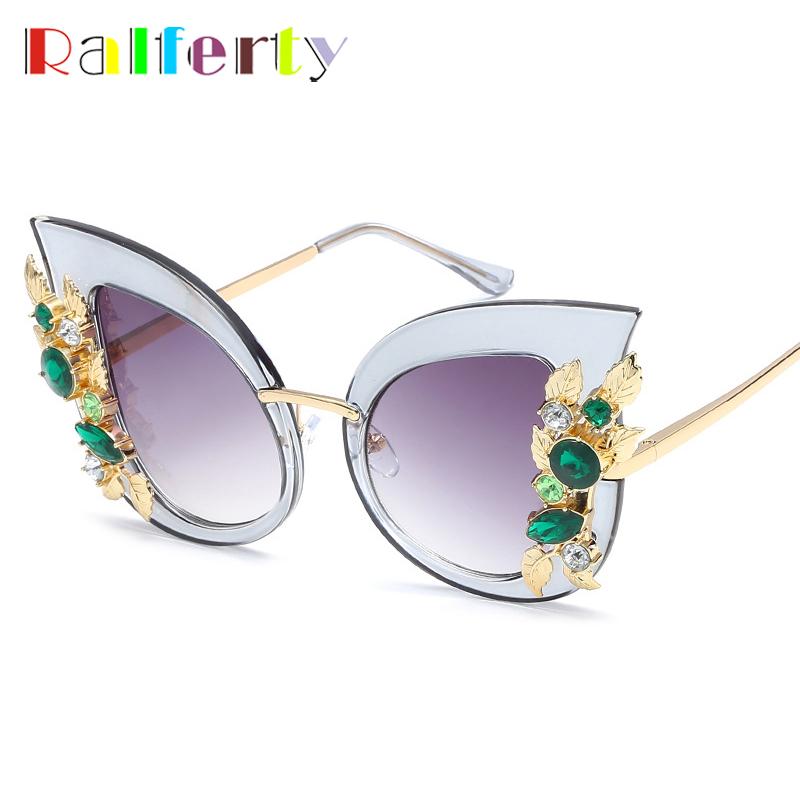 

Ralferty Luxury Flower Cat Eye Sunglasses Women Gradient Sun Glasses For Women UV400 Shades Vintage Rhinestone Eyewear R6698
