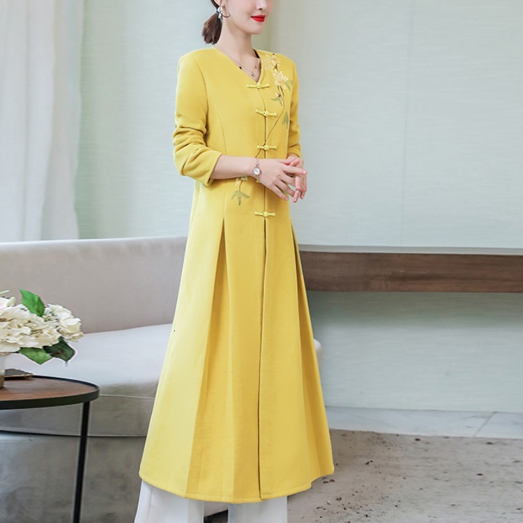 

2021 Mao Woman Autumn Winter New Republic Literature and Art Chinese Style Jacket Girl 5CJY, Yellow.