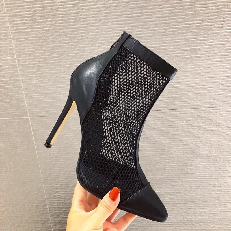 

2021 New Mesh Short Boots Sexy All-match Temperament High Heels Thin Heeled Pointed Short Boots, Black