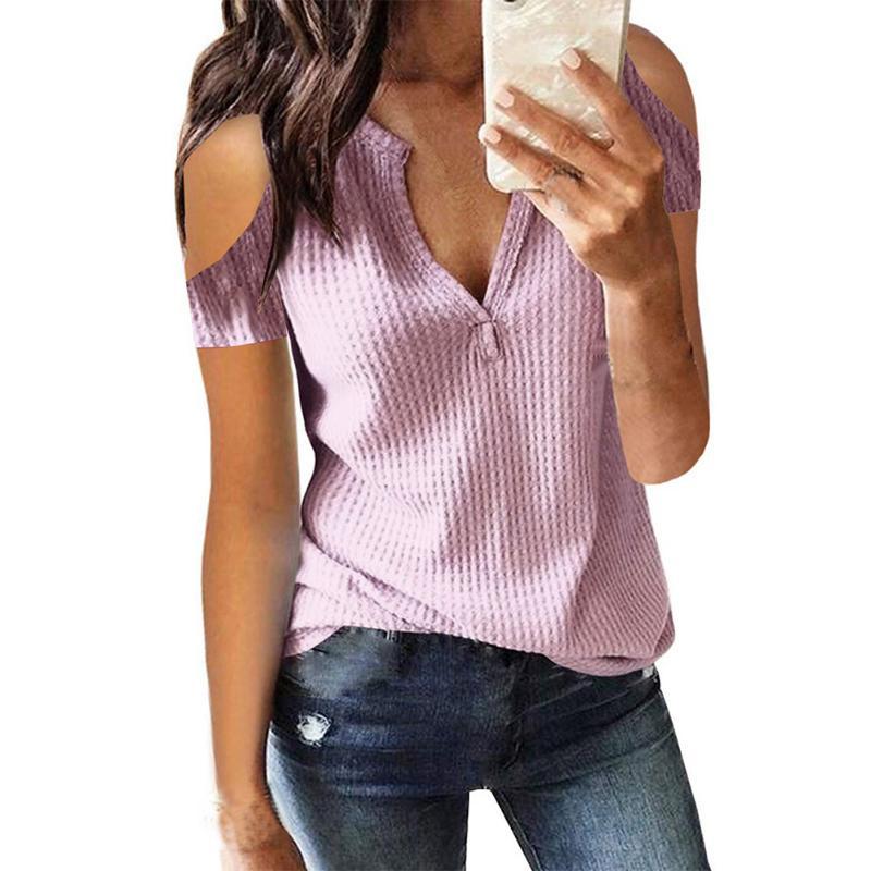 

Short Sleeve V Neck Women T Shirt Party Off Shoulder Gift Holiday Pullover Casual Slim Sexy Solid Charming Summer, Grey