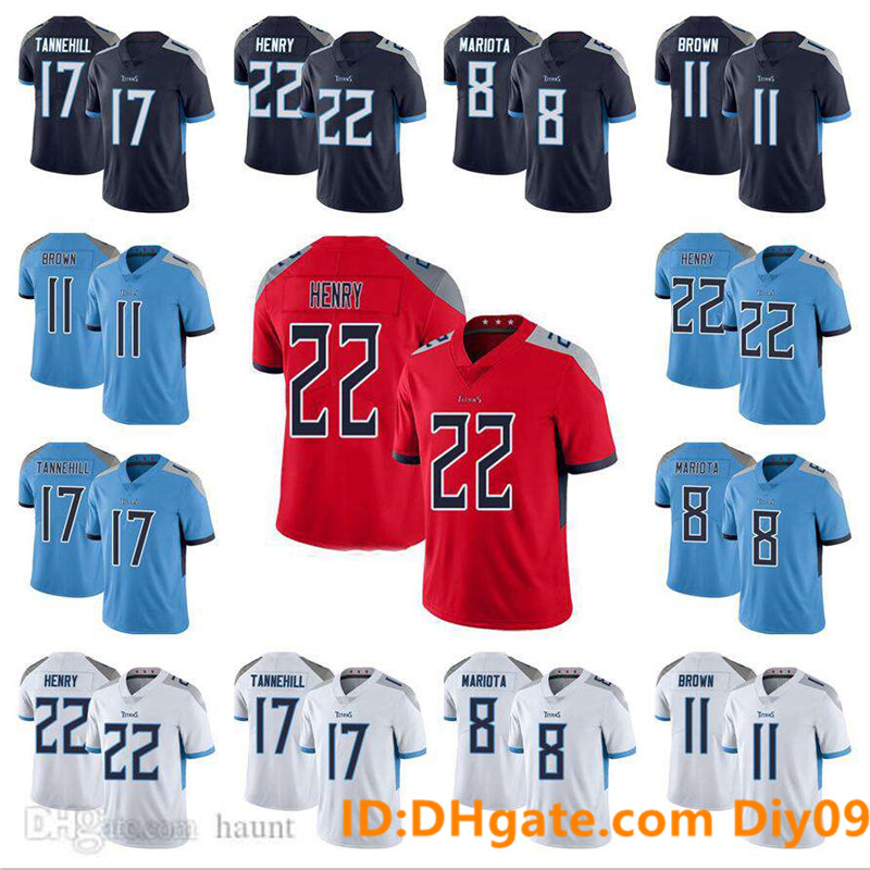 

Men Women Youth Tennessee Titans Jersey 22 Derrick Henry 8 Marcus Mariota 17 Ryan Tannehill 11 A.J. Brown Football Jerseys, Black;red