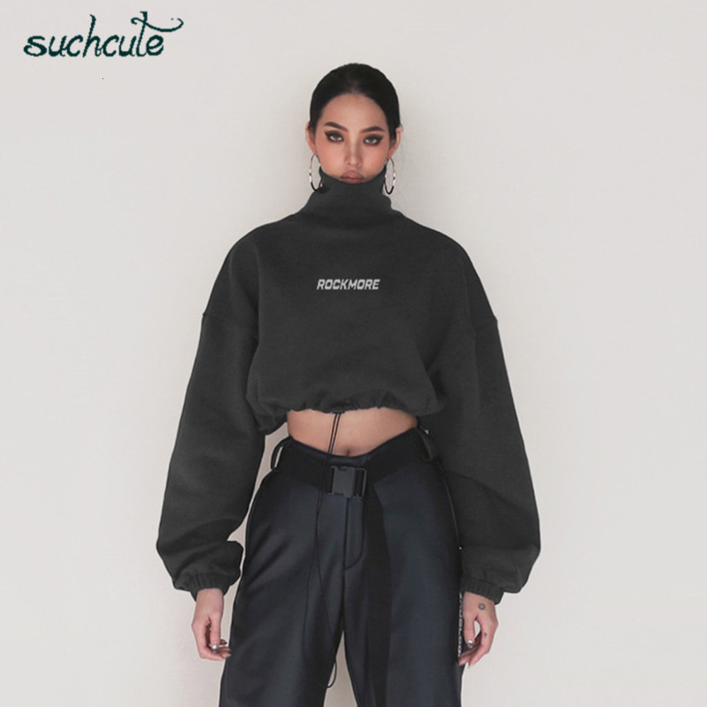 

SUCHCUTE Turtleneck Women Hoodies Pullover High Neck Autumn Winter 2021 Warm Korean Style Gothic Hoodie Female Streetwear Clothe