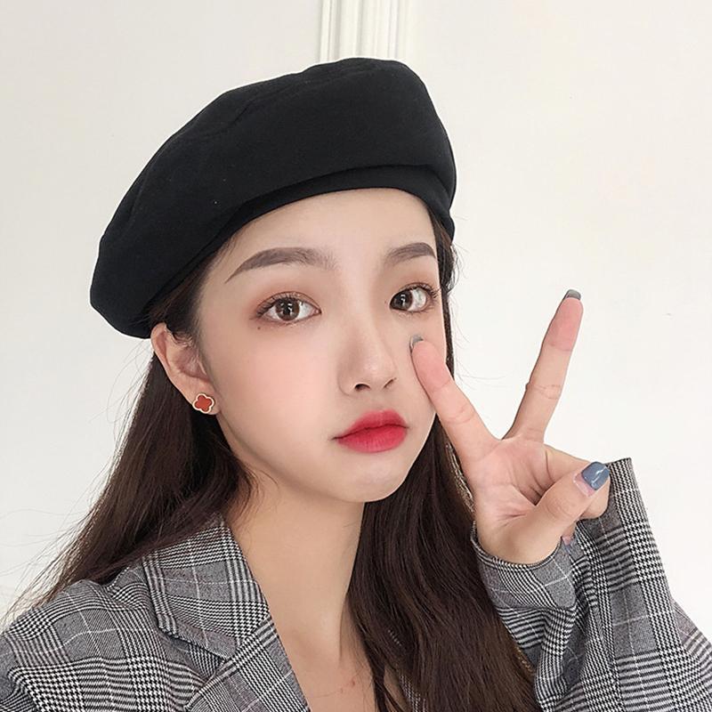 

Korean Ulzzang hat casual fashion punk funny Harajuku couple solid color Vintage hip-hop Japanese new winter beret hat1, White
