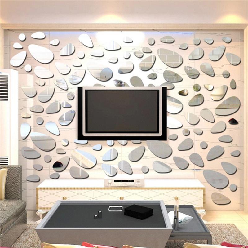 

Hot Acrylic Mirror Wall Stickers Multicolor Cobblestone Three-dimensional Decal Mosaic Mirror Effect Livingroom Home Decor