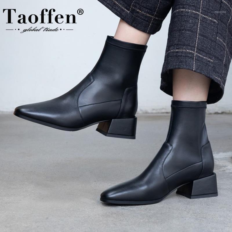 

TAOFFEN Women Ankle Boots Fashion Thick Heel Winter Shoes Woman Office Lady Short Boot Casual Daily Sexy Footwear Size 33-401, Black 1