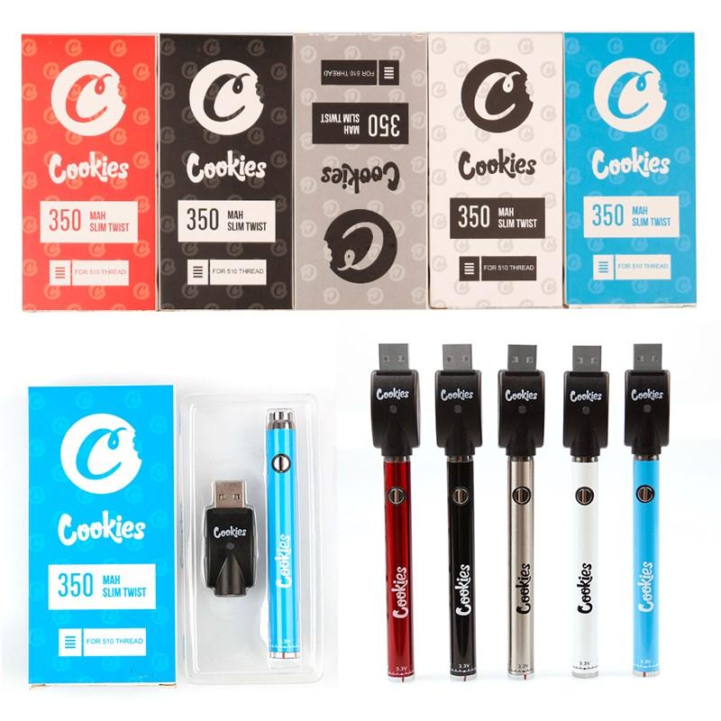 

Cookies Slim Twist Battery 350mAh Bottom Twist 3.3-4.8V Preheat VV Vape Battery Pen for 510 Cartridge Cookies Carts