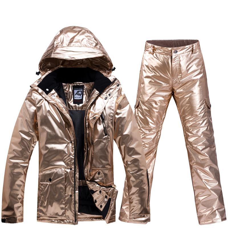 

Ski suit men and women suit couple models winter outdoor veneer double board gold ski pants waterproof warmth, Silver