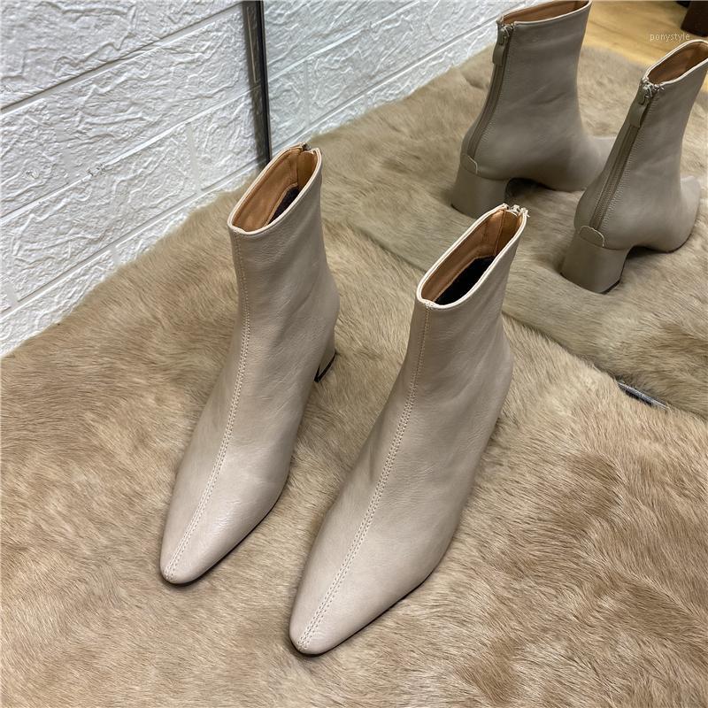 

DEAT 2020 New Spring Summer Fashion Casual Pointed Zipper Solid Color Thick Heel Short Boots Women's High Heels SG1541, Black