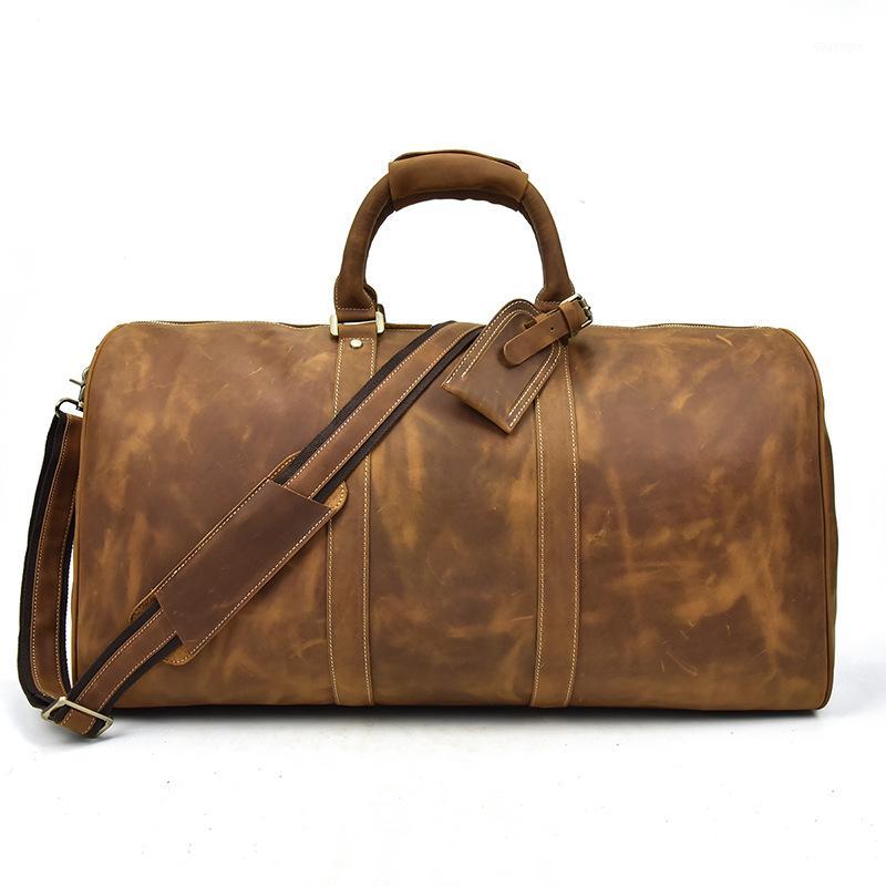 

Vintage Leather Men's Travel Bag Genuine Cow Leather Large Capacity Handbag Single Shoulder Messenger Bag Travel Duffle1, Dark brown