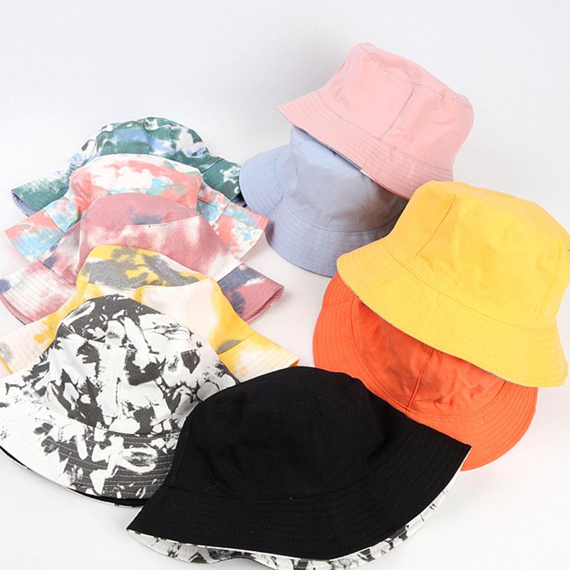 

2020 Summer Tie Dye Bucket Hat Fishing Caps Womens Flat Fishermen Caps Fashion New harajuku hat korea unisex, Black