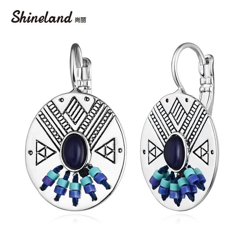 

Shineland Jewelry Boho Earrings Beads Resin Stone Carved Drop Ethnic Earrings New Brincos For Women Fashion Accessories