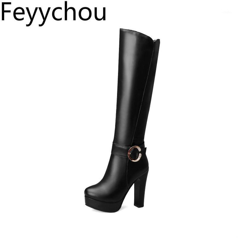 

Women's Boots Autumn Winter Warm Super High Heel Round Toe Zip Knee High Platform Buckle Motorcycle Shoes2020 Sexy Fashion White1, Black