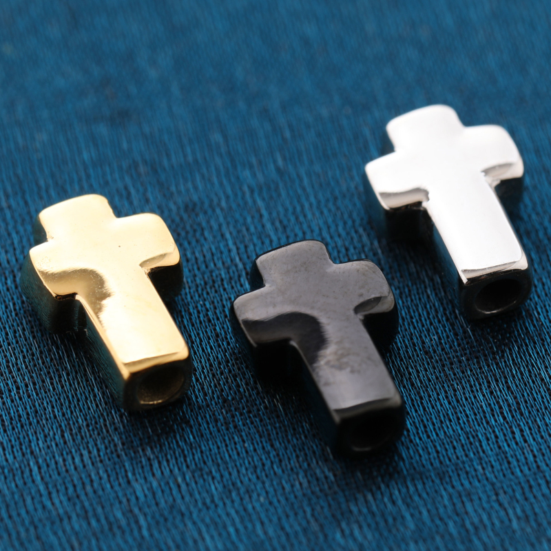

New Popular DIY Jewelry Making Metal Charms Gold/Silver/Black Plated Stainless Steel Smooth Surface Cross Beads