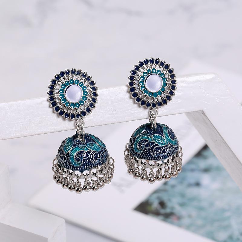 

Jhumka Earrings for Women Bohemian Sunflower Shape Bells Tassel Earring Ethnic Gypsy Tribal Party Jewelry New Year Gift