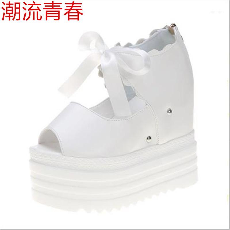 

Slippers Summer Fashion Women Muffin Wedges Ladies Platform Sandals Femme Open Toe High Heel 12cm Pantuflas Women1, White