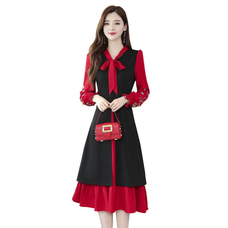 

Spring Plus Size New High-end Fashion Embroidered Women's Fake Two Casual Loose Dresses R609 Lkj2, Photo color