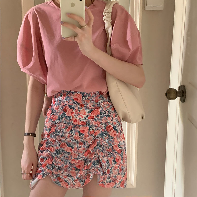 

2021 New 2-color elastic waistline miniskirt woman summer of the sexy floral women pencils women's skirts (x1360) PSDK, Yellow.