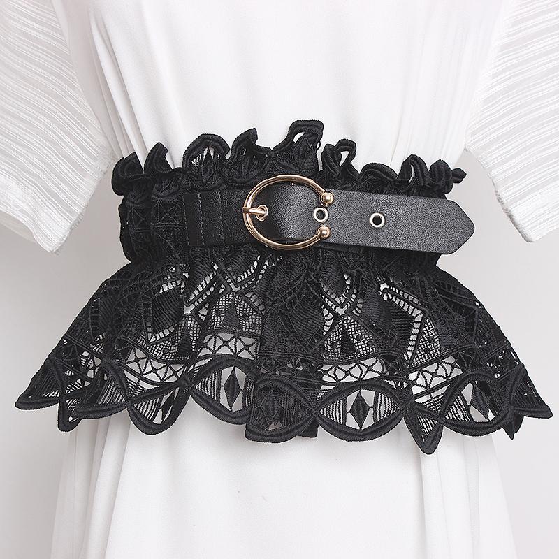 

2021 18CM Wide Lace Waistband PU Buckle Elastic Strech Belts Ladies Elegant Cinch Waistband Belts Women Wedding Dress Waist Band, White