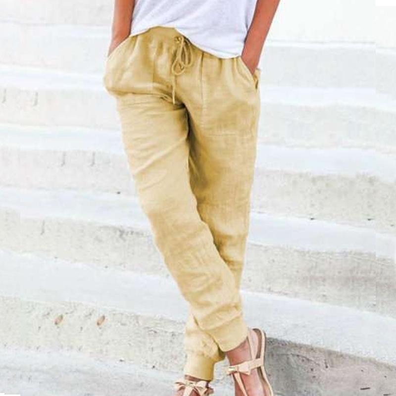 

Spring Summer Plus Size Trousers Cotton Linen Solid Loose Harem Pants Mid Waist Drawstring Pockets Long Pants Female 201119, Red