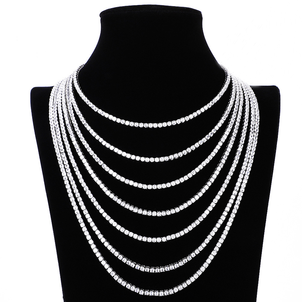 

Brass 16-24 inch Tennis Necklace Unisex choker Chain Jewelry Pave setting 3-6mm cubic zirconia stones
