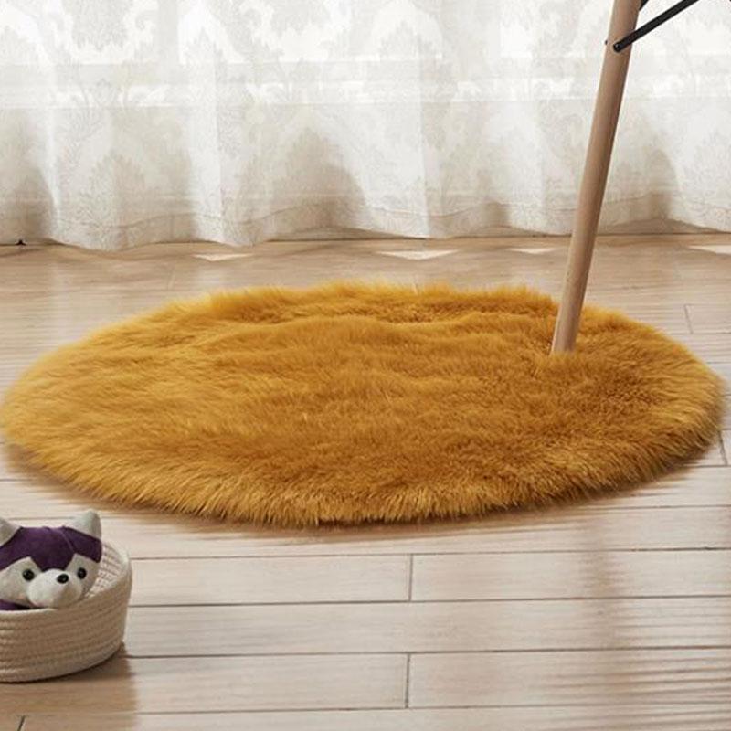 

Solid Color Round Fluffy Rug Living Room Bedroom Imitation Wool Soft Circle Floor Mat Anti Skid Shaggy Decoration Area Rugs, Red