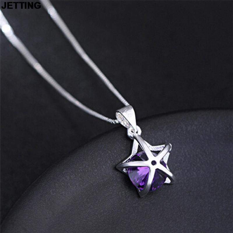 

JETTING 42 cm Crystal Pendant Necklaces for Women Long Chain Silver Plated Hollow Tone Star Zircon Necklace Jewelry Gifts