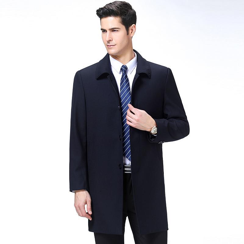 

new middle-aged men's 2020 spring autumn business section lapel casual Windbreaker Medium length jacket outwear1, Gray