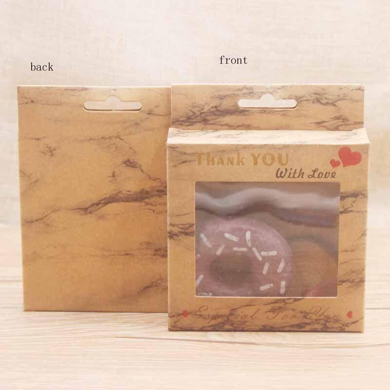 

10x10x2.5cm 30pcs new best selling cute small marble style Clear Window Hang Hole Packaging Boxes Party favors hanger window Box1