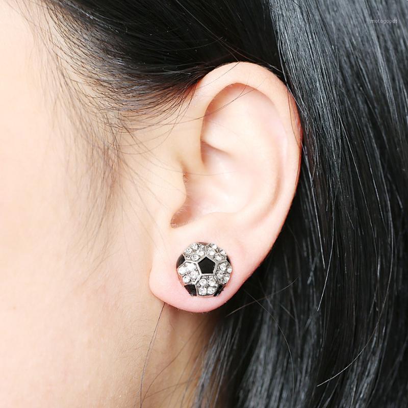 

New Soccer Ball Shaped Earrings Women Stainless Steel Silver Color Wholesale Sport Enamel Jewelry Trendy stud Earrings F73891