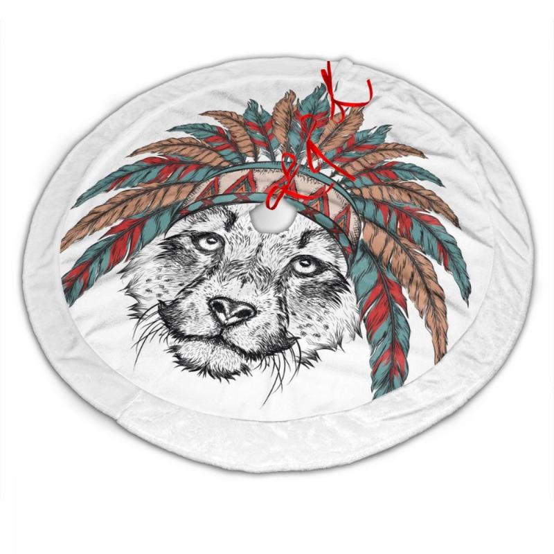 

Christmas Tree Skirt Floor Mat Feather Headdress White Edge Cover Apron New Year Xmas Party Home Decoration Carpet