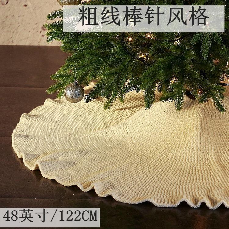 

Xmas Happy Hand-Knitted Style Christmas Tree Skirt Decoration Supplies Knitted Tree Bottom Apron Thick Wool Thread Skirts1