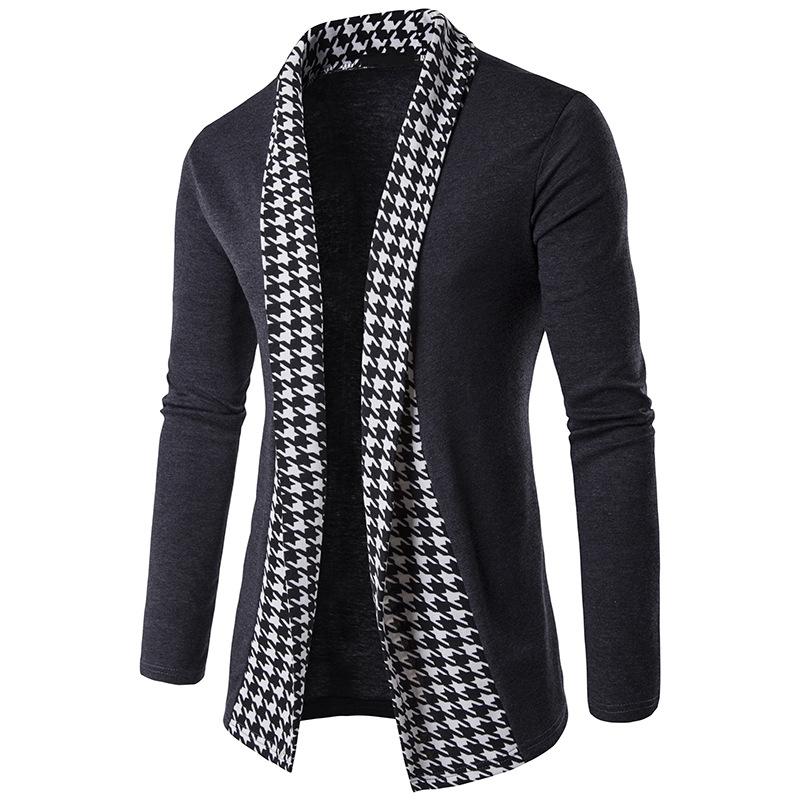 

2020 Autumn & Winter New Korean Simple Black Houndstooth Loose Plus Size Wild Cardigan Lapel Men Sweater Coat Tide Free Shipping