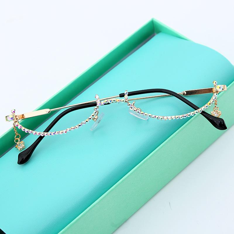 

Sunglasses BINGKING Lensless Fashion Women Glasses Ins Semi Rimless Water Drop Decoration Chain Pendant 9021 UV400 Eyewear